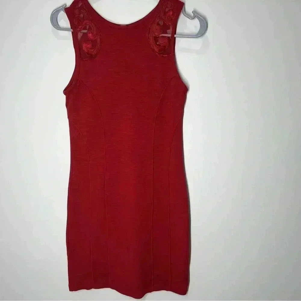 Free People Womens XS Lace Braided Bodycon Sleeveless Pencil Red Dress